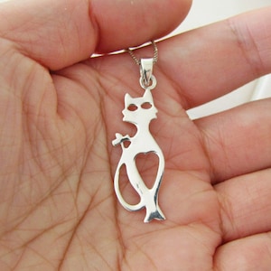 Silver Jewelry Cat Pendant Necklace - 925 Sterling Silver