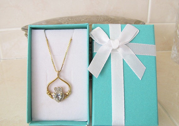 Blue Topaz Diamond Claddagh Gold Vermeil Necklace… - image 5