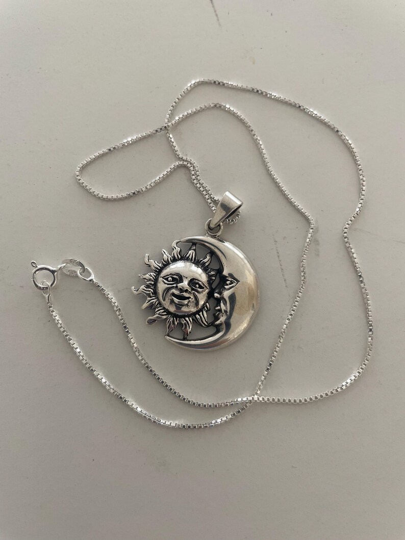 Sun and Crescent Moon Sterling Silver Pendant Necklace, Italian Box ...