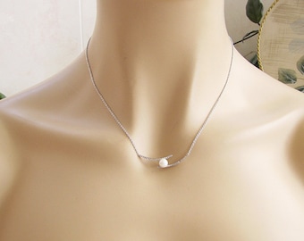 Pearl cz sterling silver necklace, Art Deco, adjustable necklace