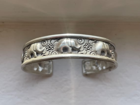 Elephant Sterling Silver Repousse Cuff Bangle Bra… - image 2