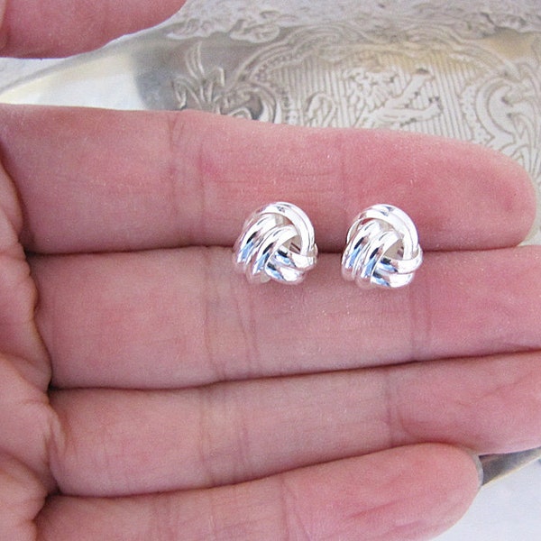 Love Knot Sterling Silver Stud Earrings, sterling twist ball studs, 9mm