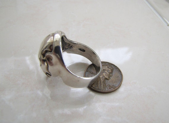 Sterling Silver Skull Ring, Biker Style, Size 10.5 - image 5