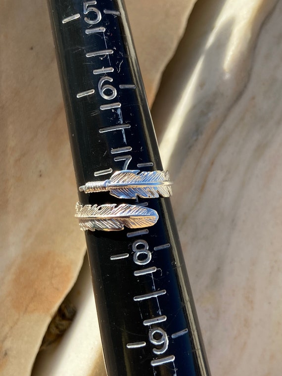 Feather leaf Sterling Silver Ring, adjustable siz… - image 3