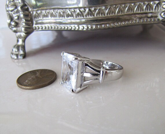 Radiant Cut Solitaire Sterling Silver Ring, size … - image 4