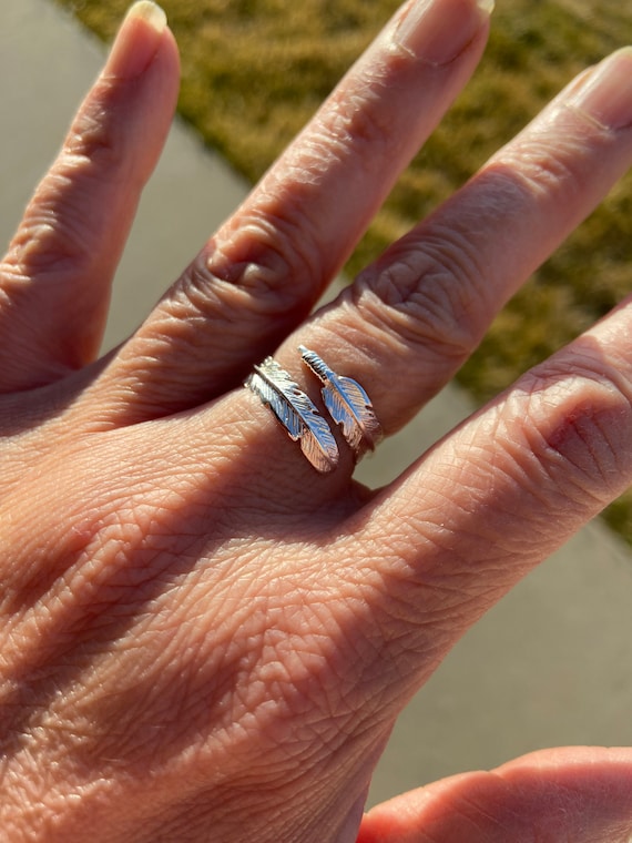Feather leaf Sterling Silver Ring, adjustable siz… - image 1