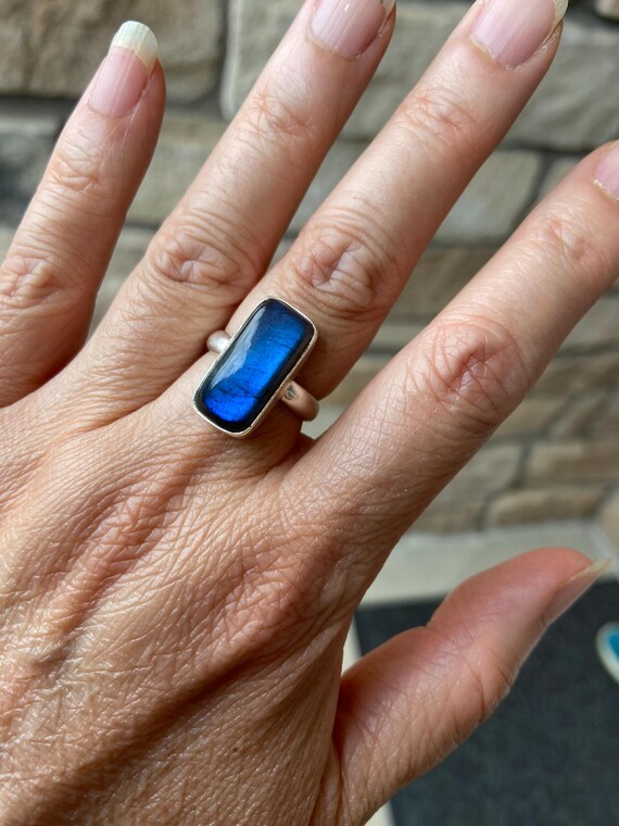 Rectangular Labradorite Sterling Silver Ring, Siz… - image 8