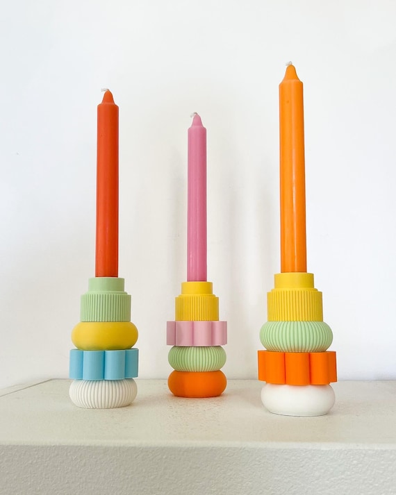 3D Printed Stackable Candle Holder Set: Modern PLA Bioplastic Design