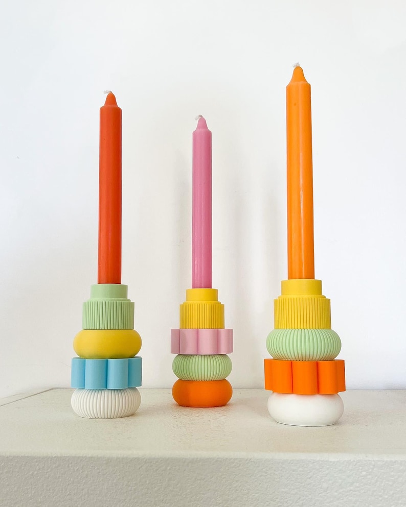 3D Printed Stackable Candle Holder Set: Modern PLA Bioplastic Design image 1