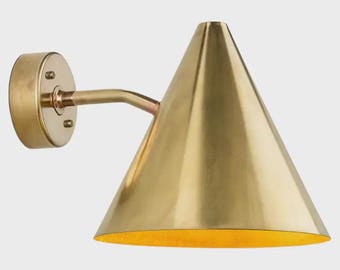Mid Century Minimalist Bedside Lamp Brass Cone Wall Sconce