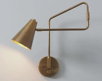 Adjustable Brass Swing Arm Wall Sconce: Mid Century Modern Articulating Lamp