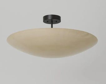Modern Cream Bowl Semi Flush Mount Ceiling Light, Black Fixture Lamp
