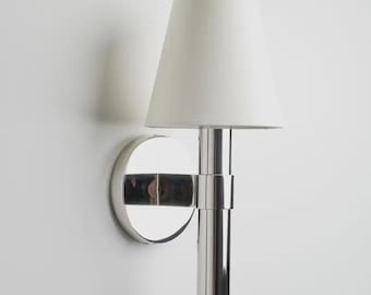 Modern Nickel Wall Sconce, Minimalist Fabric Shade Bedside Lamp