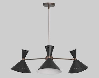 Mid Century Modern Sputnik Chandelier, 3 Light Black Brass Pendant Lamp