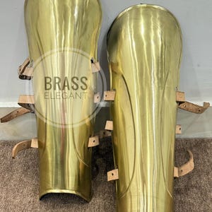 Brass Medieval Leg Armor Greaves Handmade Roman Knight Costume Gear, LARP Cosplay Shin Guards, Historical Reenactment Armor