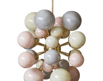 Multicolor Sputnik Chandelier – Pastel Glass Globe Brass Bubble Light – Mid-Century Modern Fixture