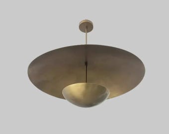 Mid Century Modern Brass Disc Pendant Light Large Saucer Bowl Ceiling Lamp