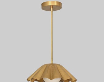 Fluted Brass Pendant Light, Mid Century Modern Hanging Lamp, Kitchen Island Lighting