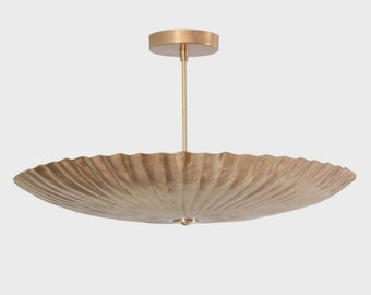 Brass Scalloped Semi Flush Mount Ceiling Light, Modern Art Deco Fixture
