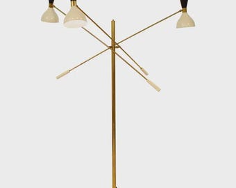 Mid Century Modern Brass 3-Arm Floor Lamp, Stilnovo Style