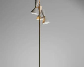Brass Floor Lamp, Mid Century Modern Tripod Floor Lamp, Adjustable Cone Standing Lamp, Reading Light, Living Room Lighting