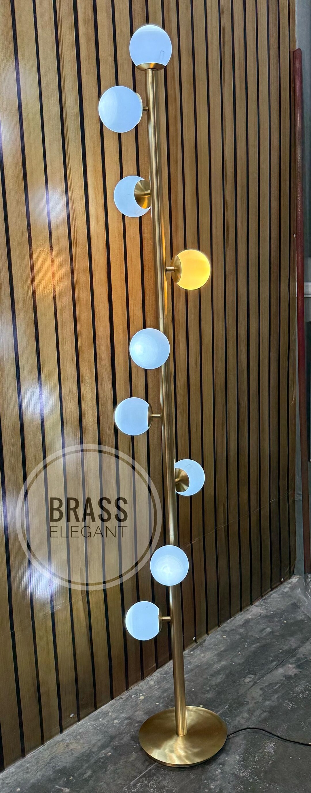 Modern Brass Floor Lamp Mid Century Globe Light Elegant Gold Standing ...
