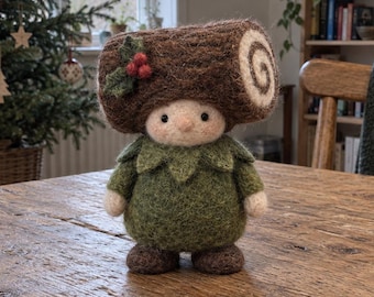 Handmade Felt Christmas Elf Decoration, Holiday Shelf Decor, Woodland Gnome
