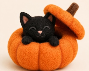 Felted Animal in Pumpkin Figurine, Fall Decor, Halloween Gift for Kids