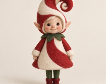 Handmade Felt Christmas Elf Figurine, Gift for Kids, Holiday Shelf Decor