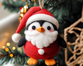 Décoration de Noël pingouin en tranche de bois peinte à la main Décoration de Noël pingouin en tranche de bois peinte à la main