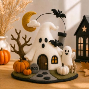 Diorama de casa embrujada de fieltro, centro de mesa personalizado de Halloween, decoración de mesa de fantasmas espeluznantes