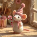 Personalized Christmas Hat Mouse with Candy Cane, Adorable Kids Gift, Handmade Felted Christmas Decor product logo