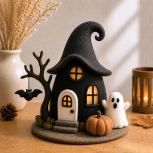 Filz Spukhaus Diorama, süße Halloween Herzstück, gruselige Hexe Tischdekoration style 2