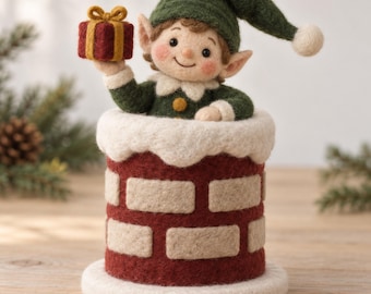 Handmade Felt Christmas Elf Figurine, Gift for Kids, Needle Felted Holiday Decor