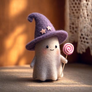 Handmade Wool Felt Ghost Ornament: Halloween Witch Hat Decor