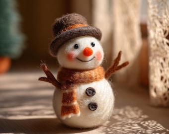 Felt Christmas Snowman Ornament, Handmade Felted Christmas Decor, Adorable Gift for Kids