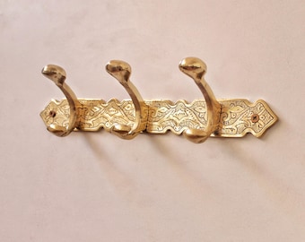 Handmade Moroccan Brass Coat Hanger: Engraved Wall Mounted Hanging Hooks, Coat Rack