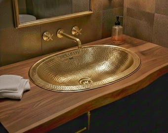 Handmade Oval Solid Brass Vessel Sink: Hammered Bathroom Drop-in Sink