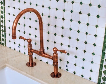Copper Bridge Kitchen Faucet – Sleek Linear Legs and Elegant Lever Handles