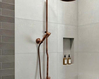 Handcrafted Copper Rainfall Shower System - Solid Copper, Indoor/Outdoor