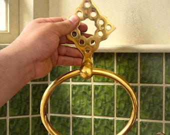 Handmade Unlacquered Brass Towel Ring, Round towel holder, Wall-Mounted Bathroom Hardware, Vintage-Style