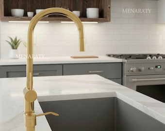 Unlacquered Brass Pull-Down Kitchen Faucet, Single Handle Luxurious faucet