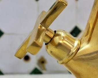 Unlacquered Brass Bathroom Faucet: Single Hole Deck Mount, Vintage Style