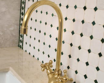 Unlacquered Brass Gooseneck Faucet: Vintage Style Single Hole Bathroom Tap
