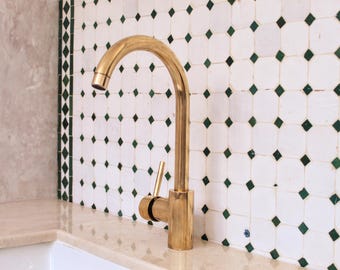 Unlacquered Brass Kitchen Faucet: Antique Style Single Hole Tap