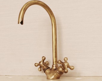 Handcrafted Brass Kitchen Faucet, Oil Rubbed Bronze finish, Single Hole, Dual Handles