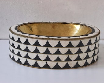Handmade Moroccan Brass Vessel Sink: Bone & Black Resin Oval Bowl with Free Drain