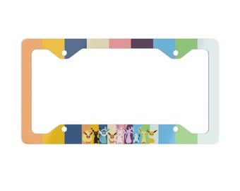 Marco de matrícula de metal con rayas de evoluciones de zorros de anime coloridos / Arte de fan