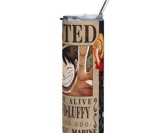Rubber Pirate Wanted-Style Poster Tumbler | Anime-Inspired 20oz Stainless Steel Travel Cup