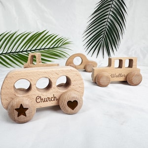 Collect Wooden Cars With Names, Sensory Toys For Toddlers, Baby Birthday Gift, Wooden Truck Toy, Personalized Gift For Kids, First Christmas